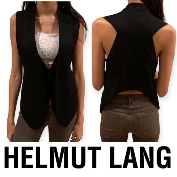 Helmut Lang Jackets & Blazers - HELMUT LANG SMOKING WOOL BLEND VEST HIGH LOW SLEEVELESS JACKET GILLET BLACK XS
